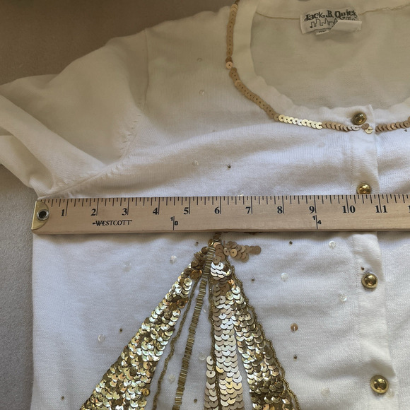 Vintage Y2K Jack B Quick Cardigan Women Extra Large White Gold Sequins Sailboat - Picture 6 of 11